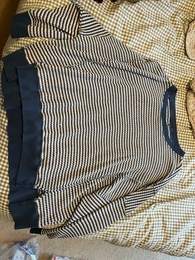 American Eagle Striped Navy and Cream Knit Sweatshirt